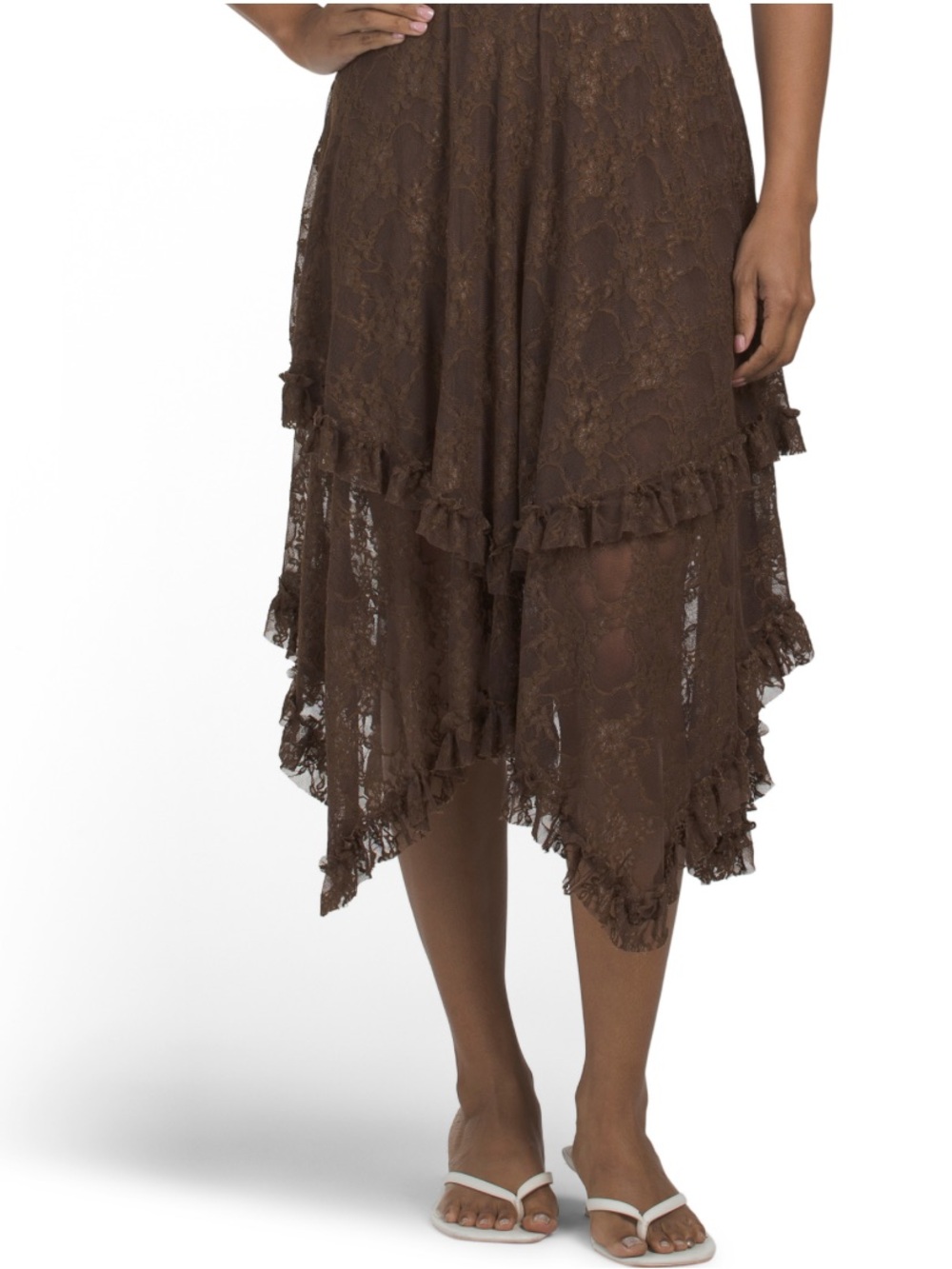 NWT Sincerely Jules Brown Lace Handkerchief Hem Skirt -S